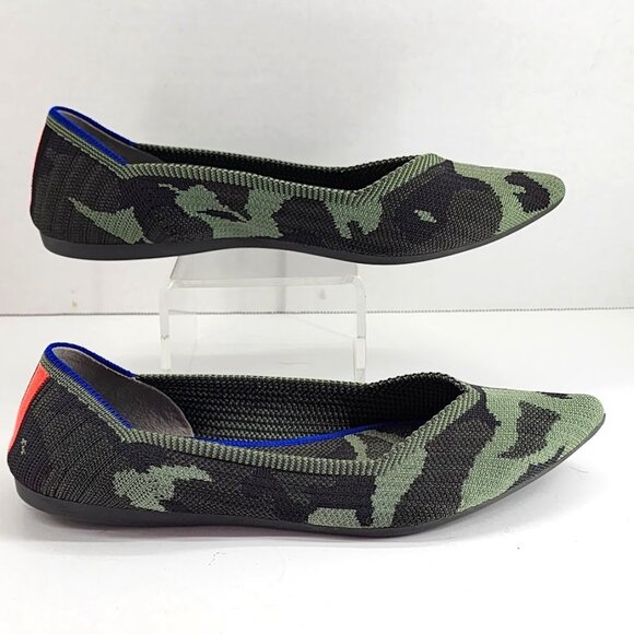 Rothy's The Point Olive Green Camo Retired Pointy Toe Ballet Flat Size 8.5 - Picture 3 of 10